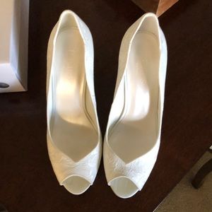 Ivory lace peep toe wedding heels